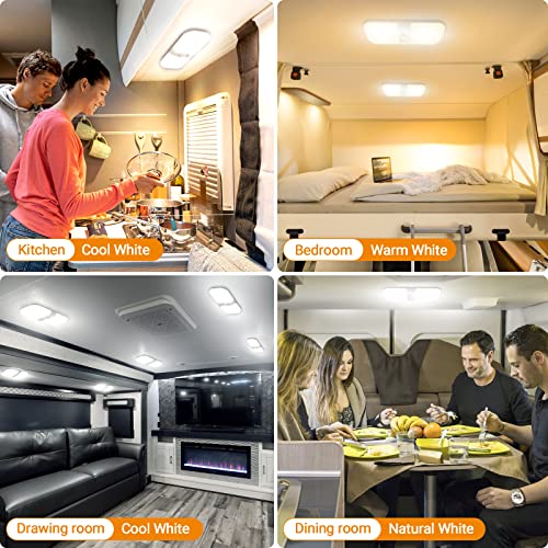 CT CAPETRONIX أضواء RV من CT CAPETRONIX الداخلية 1700LM، 3 ألوان TEM لمصابيح التخييم، مصباح LED قابل للتعتيم 12 فولت، ضوء سقف دائري مع مفتاح لـ RV/تخييم/سيارة/مقطورة/قارب (أبيض دافئ وبارد وطبيعي) 4 حزمة - Image 4