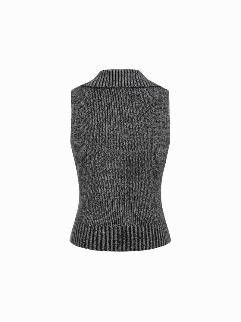 CIDER Women's Cropped Sweater Vest Rivet Sleeveless Turtleneck Sweaters Zip Up Cardigan Trendy Spring Fall Outfits - Image 5