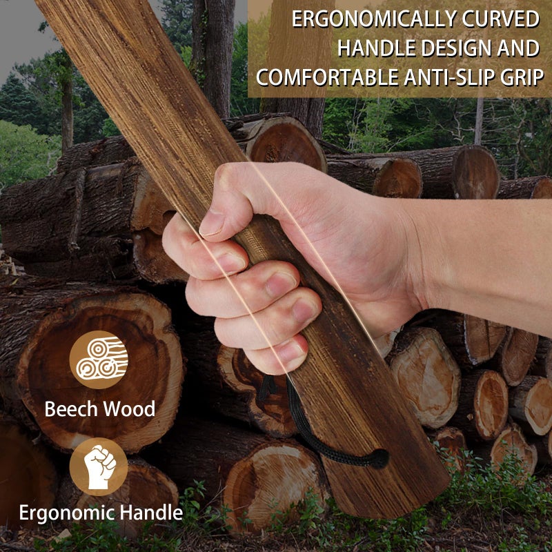 DWFKHT 15.7" Hatchet, Camping Hatchet, Hand-Forged Axe with Sheath for Wood Chopping, Splitting, and Carving, Bushcraft Axe with Beech Handle for Outdoor Survival and Garden Work - Image 2