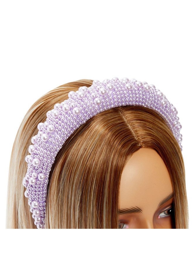 جلامليلي مجموعة من 2 عصابة رأس من الكريستال للنساء، عصابة رأس مبطنة من اللؤلؤ (أرجواني، أبيض) - Image 3