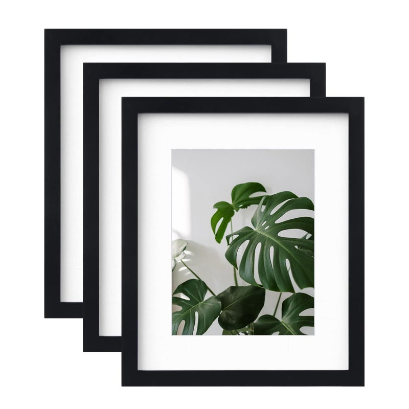 EGOFINE 12x10 Photo Frames Set of 3 Wood Picture Frames with Acrylic Glass 10x12 Poster Frame with Mount Frame for 10x12 Print and 6x8 Picture Photo Tabletop and Wall Mounting Display Black