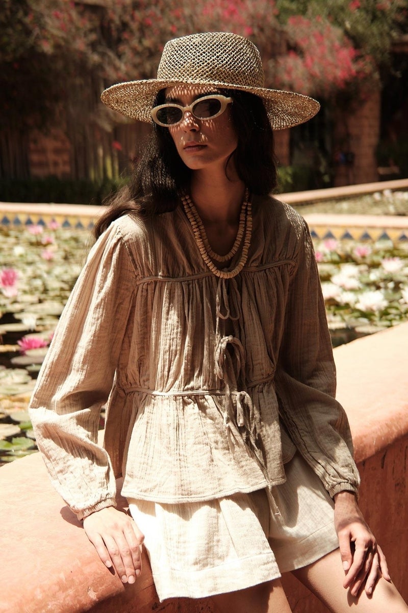 Manuka Tie Detailed Muslin Blouse Sand  - Image 2