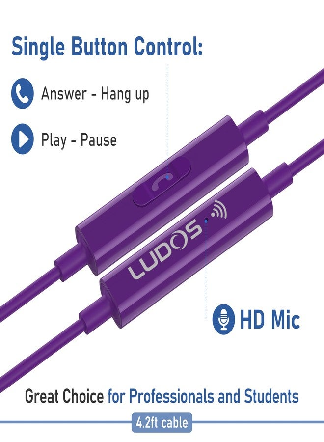LUDOS Ferox USB C Headphones, 5 Year Warranty for iPhone 15 Pro Max Plus Samsung Galaxy S23 Ultra S22 S21 FE S20 A53 A54, USB Type C Earphones with Microphone In-Ear with Cable for iPad Pro - Purple - Image 4