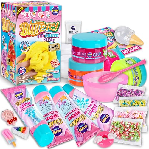 FUN KIDZ مجموعة 11 من صمغ الزبدة للأطفال من 8 إلى 12 سنة مجموعة صنع صمغ الآيس كريم FunKidz تشمل 19 قطعة من المستلزمات لصنع صمغ الزبدة هدايا لحفلات الأنشطة - Image 1