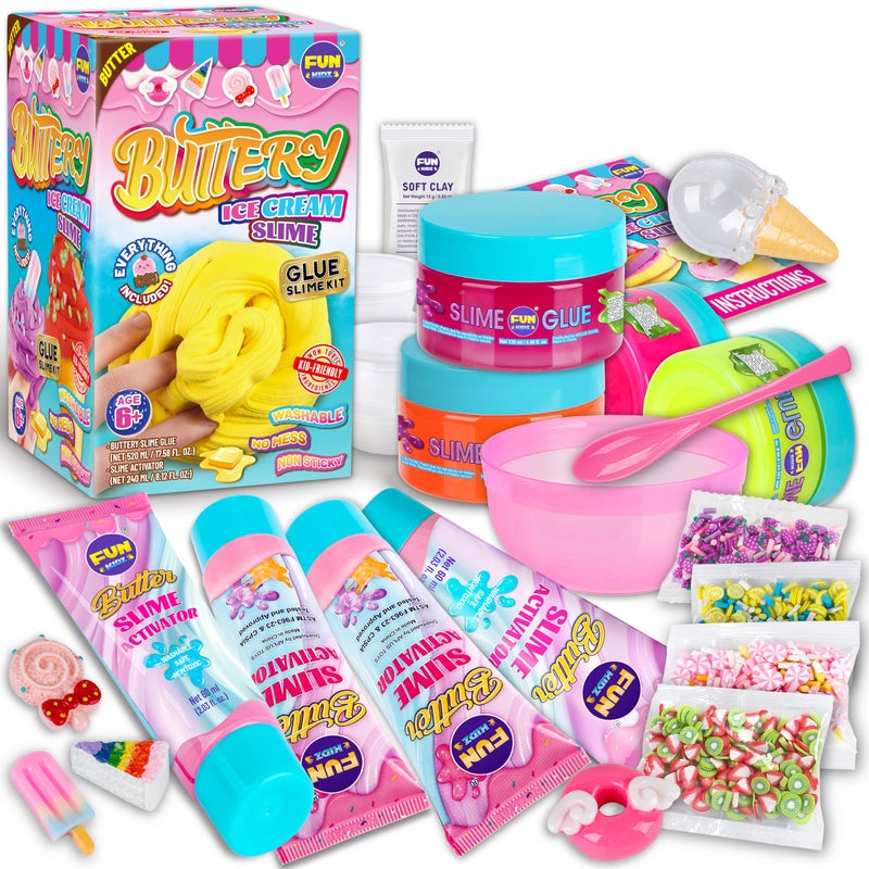 FUN KIDZ مجموعة 11 من صمغ الزبدة للأطفال من 8 إلى 12 سنة مجموعة صنع صمغ الآيس كريم FunKidz تشمل 19 قطعة من المستلزمات لصنع صمغ الزبدة هدايا لحفلات الأنشطة - Image 3