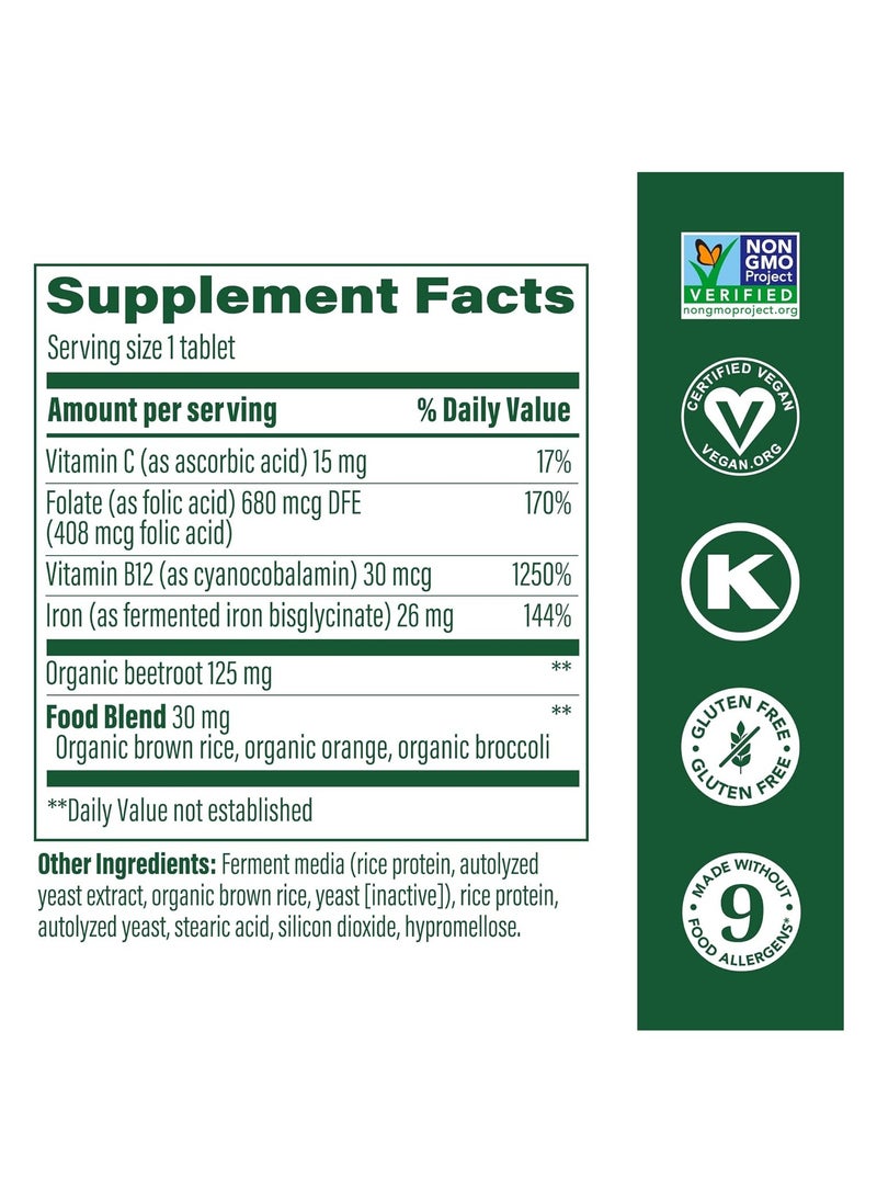 MegaFood - Mega Food Blood Builder Iron Clinically Shown to Increase iron Levels without side effects Dietary Supplement 60 servings / 60 tablets - Image 1