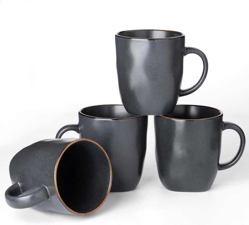 famiware Coffee Mugs Set of 4 Ocean Square 13oz Coffee Cup Set with Handle for Cocoa Milk Hot Chocolate Tea Water Stoneware Cups for Kitchen Microwave and Dishwasher Safe Matte Black - Image 1