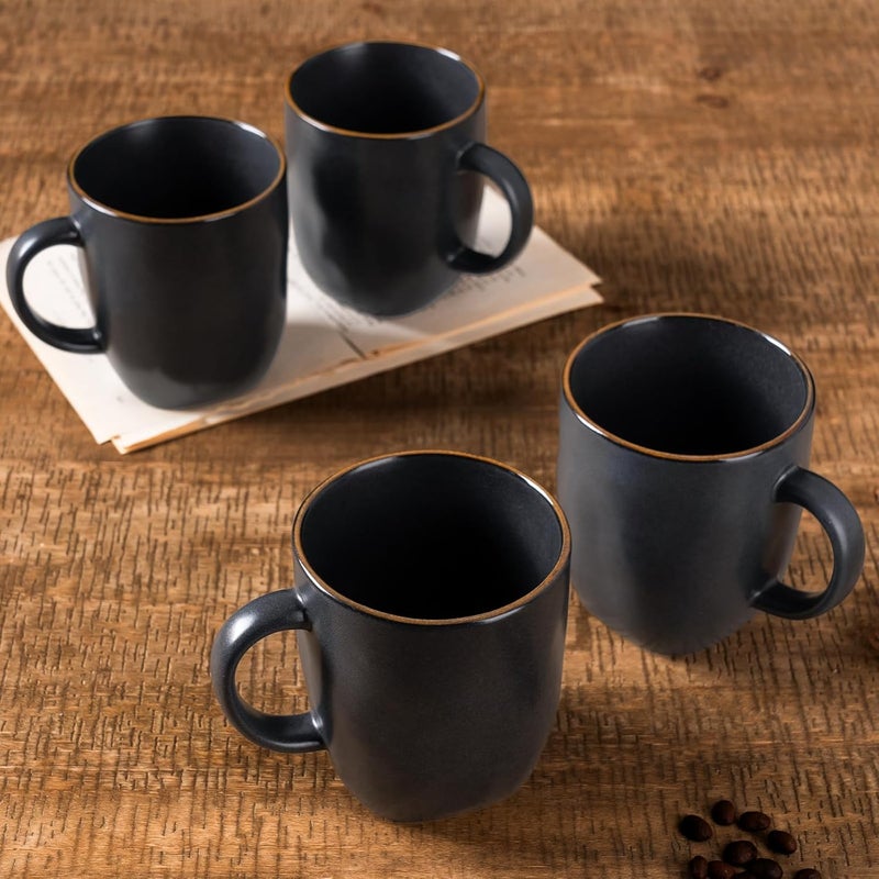 famiware Coffee Mugs Set of 4 Ocean Square 13oz Coffee Cup Set with Handle for Cocoa Milk Hot Chocolate Tea Water Stoneware Cups for Kitchen Microwave and Dishwasher Safe Matte Black - Image 3