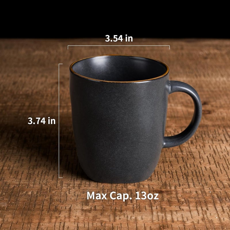 famiware Coffee Mugs Set of 4 Ocean Square 13oz Coffee Cup Set with Handle for Cocoa Milk Hot Chocolate Tea Water Stoneware Cups for Kitchen Microwave and Dishwasher Safe Matte Black - Image 5