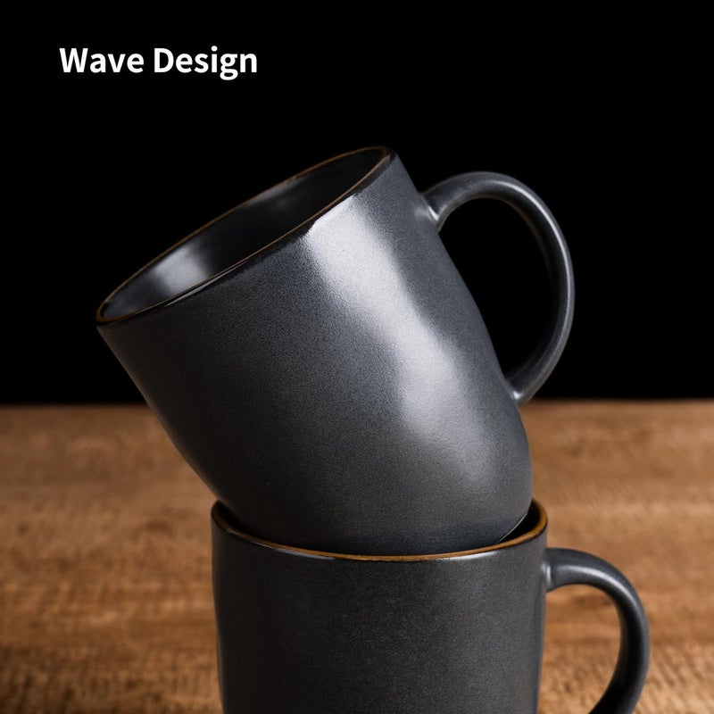 famiware Coffee Mugs Set of 4 Ocean Square 13oz Coffee Cup Set with Handle for Cocoa Milk Hot Chocolate Tea Water Stoneware Cups for Kitchen Microwave and Dishwasher Safe Matte Black - Image 4