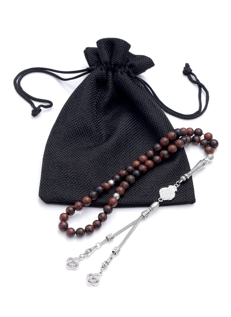 Subhati Prayer Beads ( Misbah) with metal Parts and Mahogany Obsidian Stone | 8 MM Beads - 45 Pcs | Gandeel Design 1  - Image 3