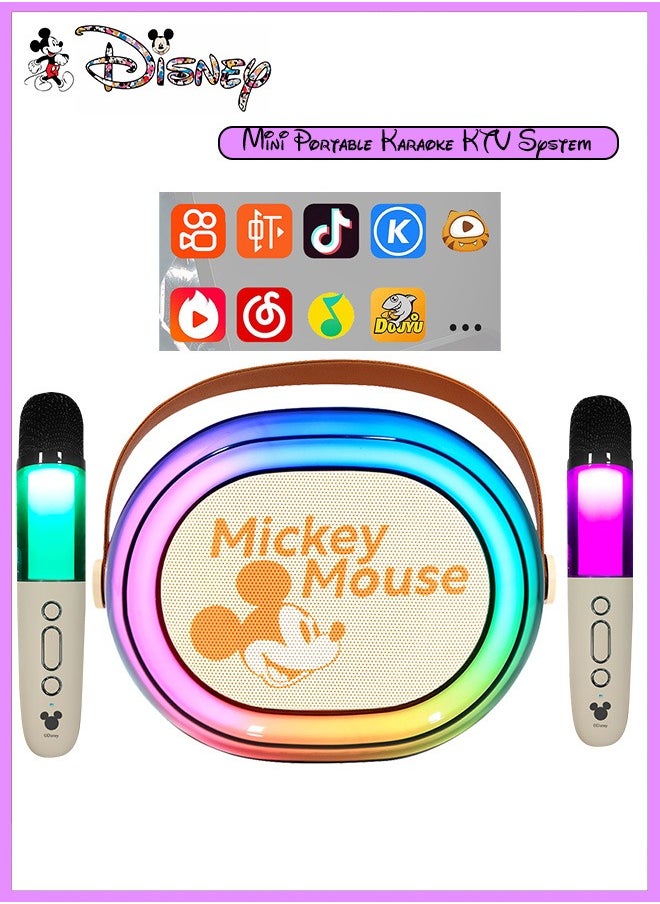 Disney - Mickey Mouse Portable Mini Karaoke all-in-one Machine Bluetooth Speaker with KTV level sound effect system with 2 Wireless Microphones RGB LED Lights Birthday Gifts Karaoke Microphone for Party - Image 1