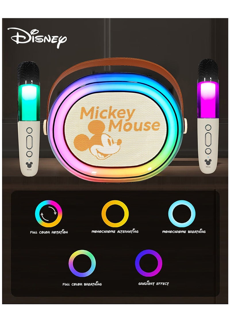 Disney - Mickey Mouse Portable Mini Karaoke all-in-one Machine Bluetooth Speaker with KTV level sound effect system with 2 Wireless Microphones RGB LED Lights Birthday Gifts Karaoke Microphone for Party - Image 1