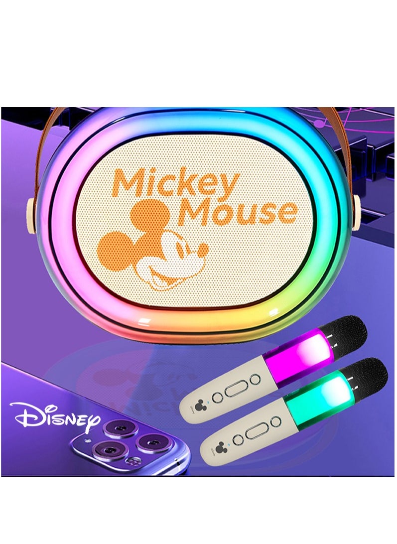 Disney - Mickey Mouse Portable Mini Karaoke all-in-one Machine Bluetooth Speaker with KTV level sound effect system with 2 Wireless Microphones RGB LED Lights Birthday Gifts Karaoke Microphone for Party - Image 1