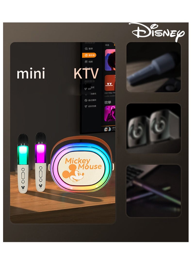 Disney - Mickey Mouse Portable Mini Karaoke all-in-one Machine Bluetooth Speaker with KTV level sound effect system with 2 Wireless Microphones RGB LED Lights Birthday Gifts Karaoke Microphone for Party - Image 1