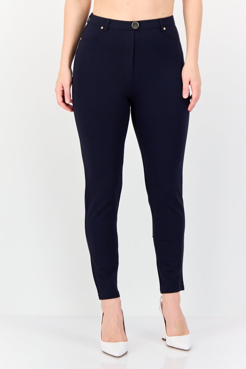 ONLY Women Solid Skinny Pants, Navy  - Image 1