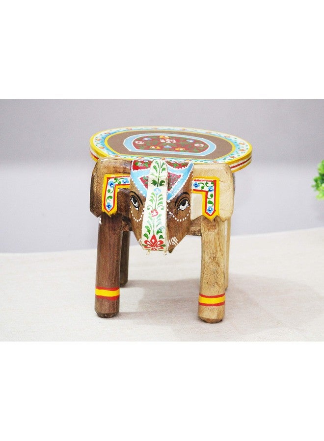 JH Gallery Handcrafted and Hand-Painted Wooden Elephant Shape Stool/Side Table for Home/Office/Living or Bedroom Decor (Natural) - Image 2