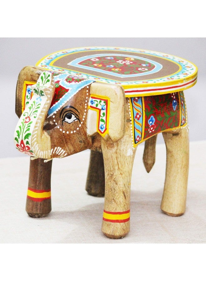 JH Gallery Handcrafted and Hand-Painted Wooden Elephant Shape Stool/Side Table for Home/Office/Living or Bedroom Decor (Natural) - Image 1