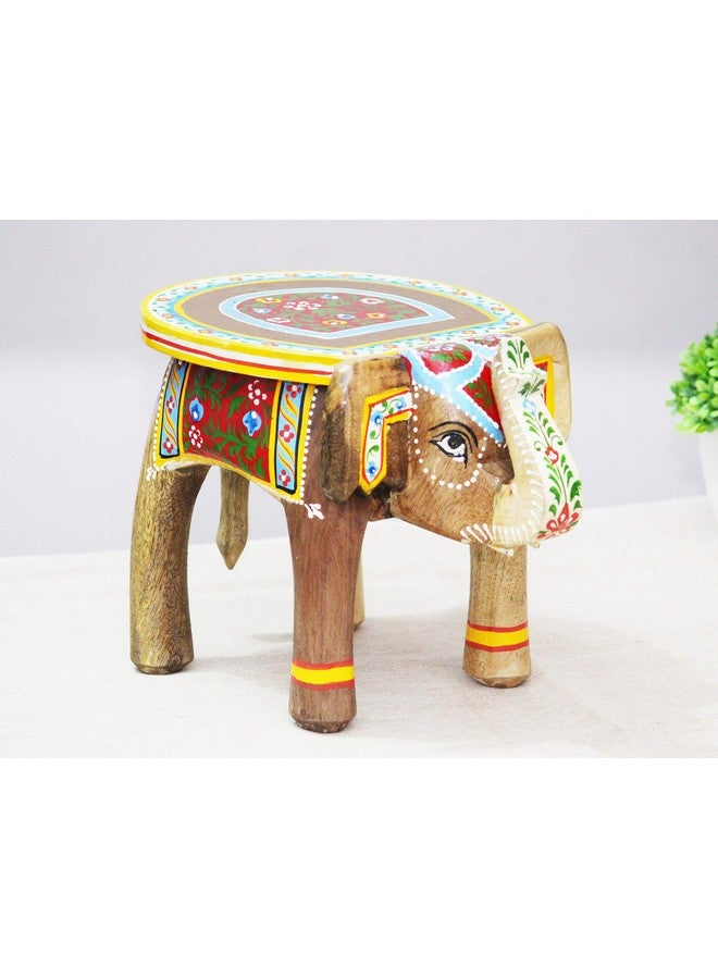 JH Gallery Handcrafted and Hand-Painted Wooden Elephant Shape Stool/Side Table for Home/Office/Living or Bedroom Decor (Natural) - Image 5