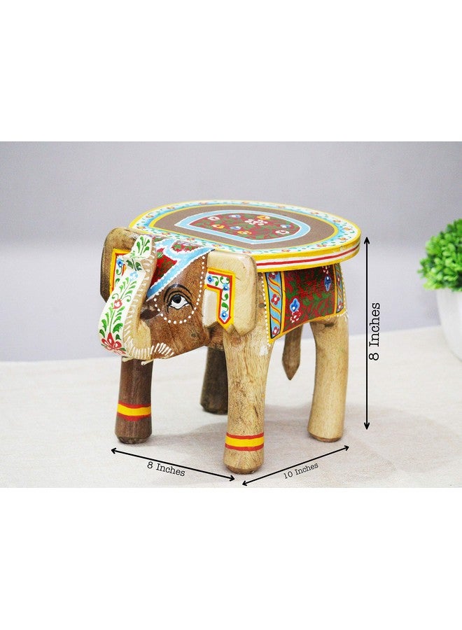 JH Gallery Handcrafted and Hand-Painted Wooden Elephant Shape Stool/Side Table for Home/Office/Living or Bedroom Decor (Natural) - Image 3