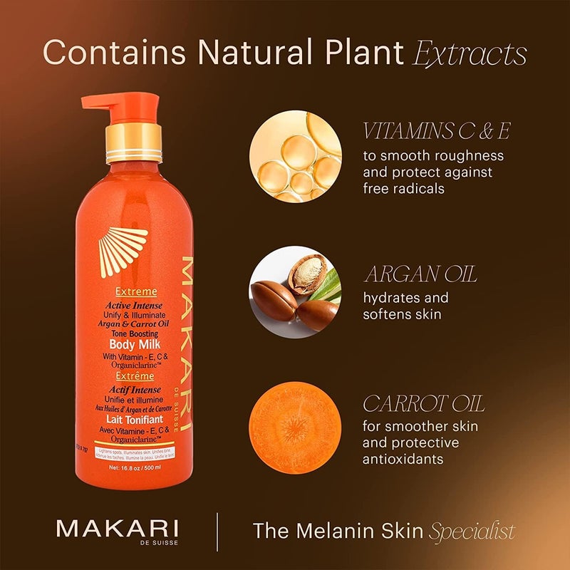 MAKARI Extreme Active Intense Carrot & Argan Oil Body Milk (16.8 oz) | Helps Unify and Illuminate | Tone-Enhancing Body Lotion with Vitamins E & C | Supports a More Even-Looking Complexion - Image 4