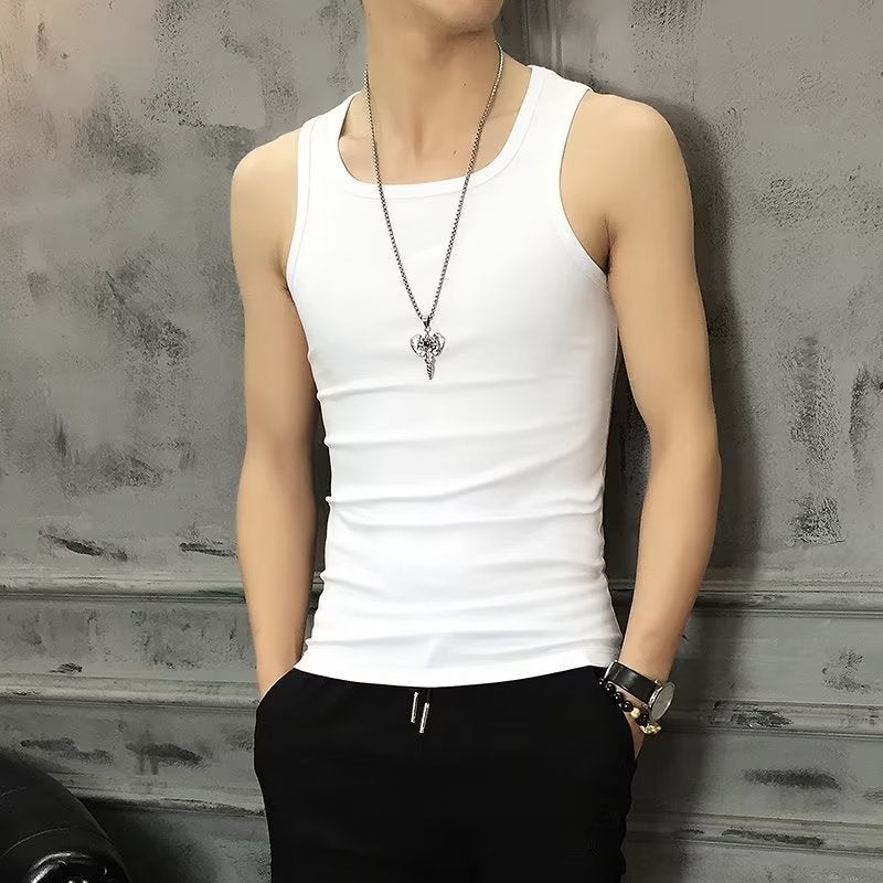 سترة رياضية للرجال بدون أكمام قميص لياقة بدنية أبيض - Image 1