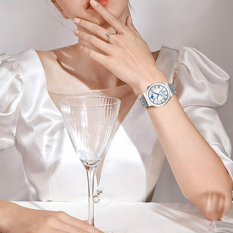 سوار معدني من الفولاذ المقاوم للصدأ متوافق مع ساعة Realme Watch S2، بتصميم سبع خرزات قابل للتعديل، باللون الفضي والذهبي، هدية للرجال والنساء في العطلات. - Image 3