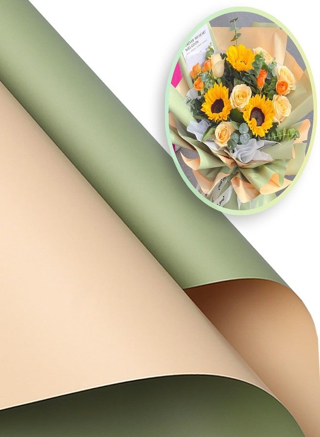 ZOOYOO Flower Wrapping Paper, Double-sided Florist Bouquet Wrapping Paper Floral Packaging for Wedding Birthday Engagement Graduation Presents DIY(Champagne and Green,20 Sheets - Image 1