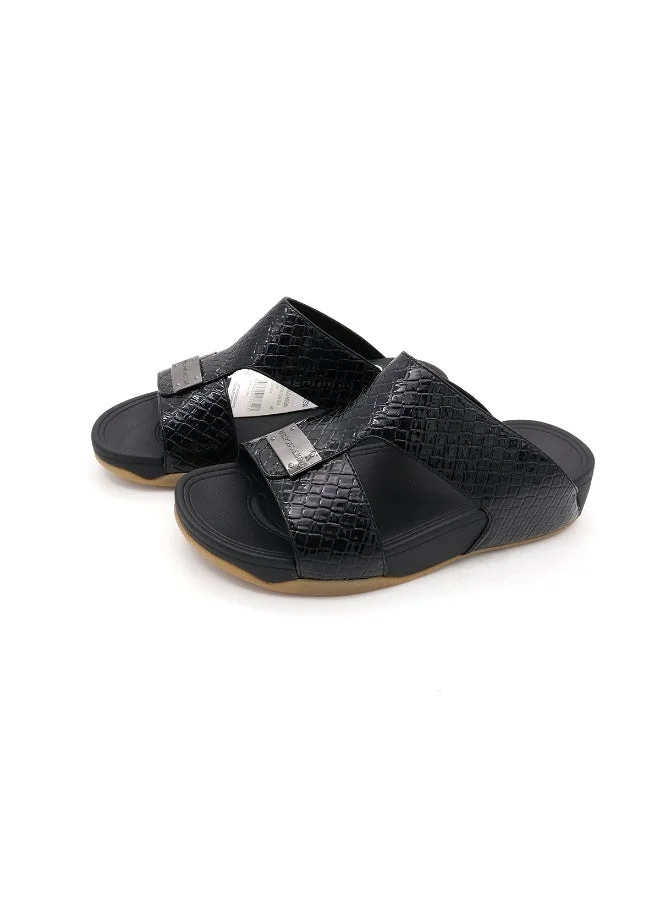 U.S. Polo Assn. BLACK US Polo Arabic Men’s Black Croc‑Texture Slide Sandals – Slip‑On Comfort Slippers for Home & Outdoors for Men | Best Price UAE