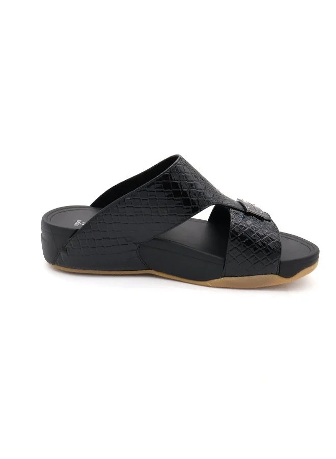 US Polo Arabic Men’s Black Croc‑Texture Slide Sandals – Slip‑On Comfort Slippers for Home & Outdoors