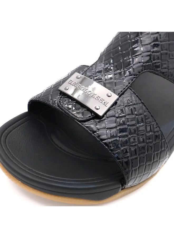 U.S. Polo Assn. BLACK US Polo Arabic Men’s Black Croc‑Texture Slide Sandals – Slip‑On Comfort Slippers for Home & Outdoors for Men | Best Price UAE
