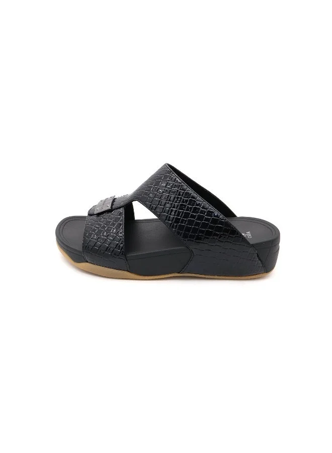 U.S. Polo Assn. BLACK US Polo Arabic Men’s Black Croc‑Texture Slide Sandals – Slip‑On Comfort Slippers for Home & Outdoors for Men | Best Price UAE