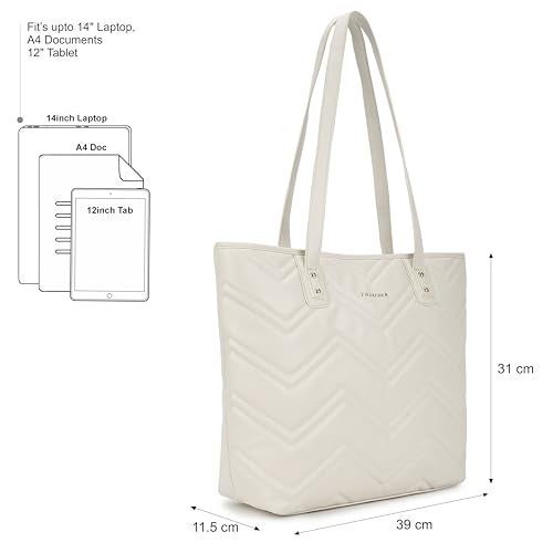 Fastrack Casual Laptop Tote Bag for Girls, Large Size with a Zipper Closure and Padded Laptop Compartment, Compatible with Laptops up to 14 inches, Double Handle Type - Image 4