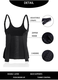 AGD Women's Zippered Waist Trainer Corset Workout Corset Black  - Image 2