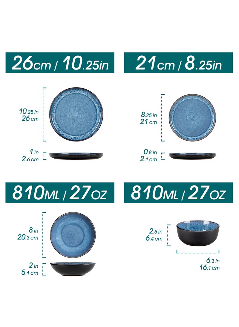 vancasso 24-piece Dinner Set, Stoneware Set for 6 Persons, includes Dinner Plates, Dessert Plates, Soup Plates, Bowls, Blue - Image 2