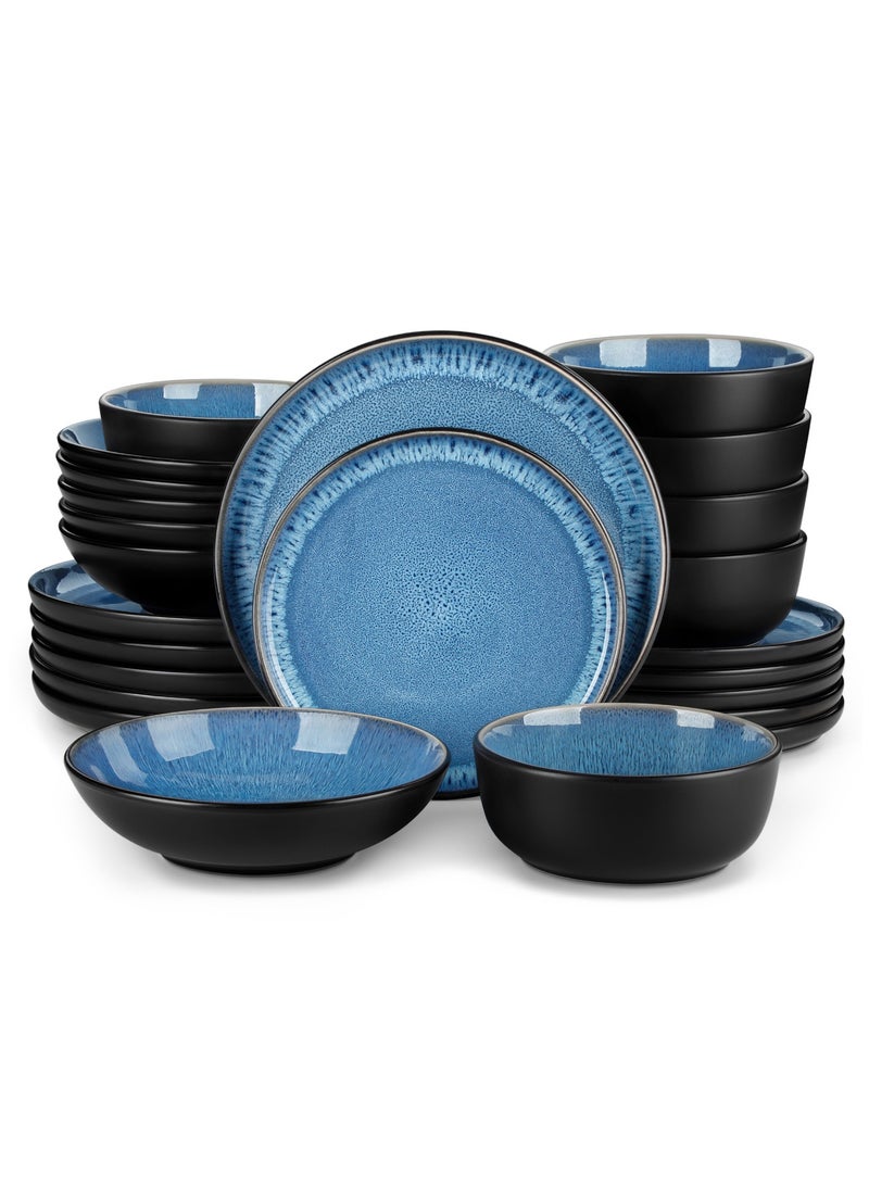 vancasso 24-piece Dinner Set, Stoneware Set for 6 Persons, includes Dinner Plates, Dessert Plates, Soup Plates, Bowls, Blue - Image 1