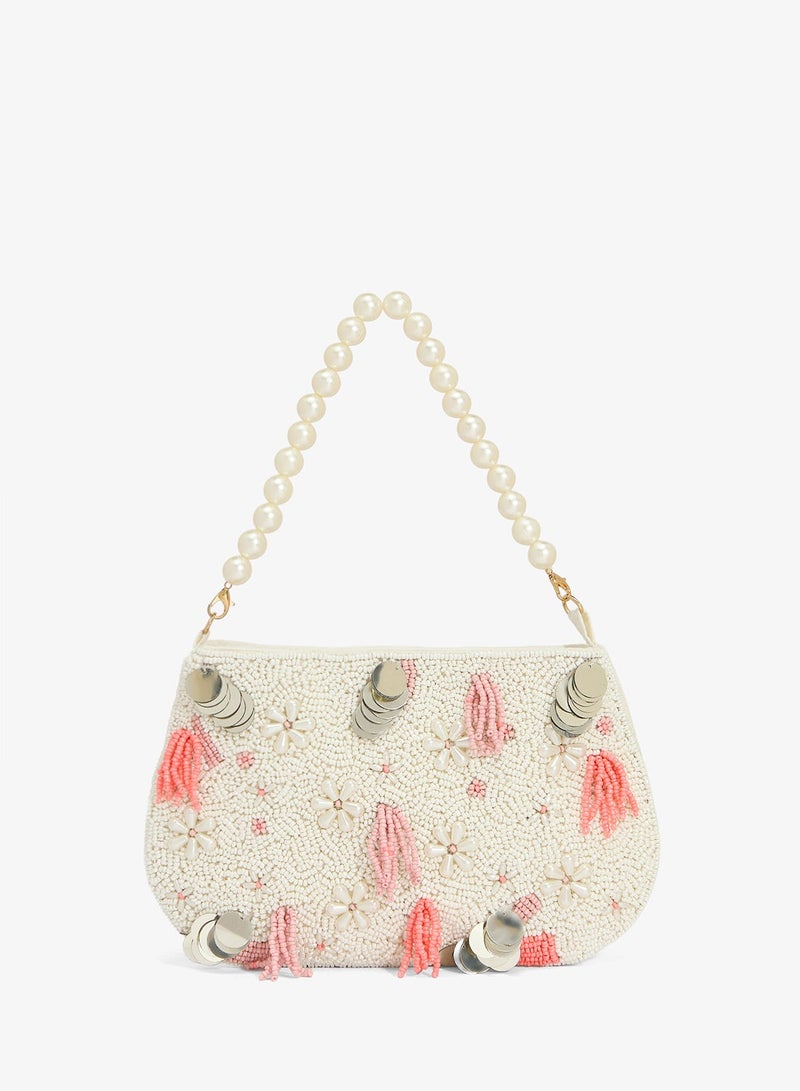 Khizana Embroidered Beaded Pearl Handle Clutch - Image 2
