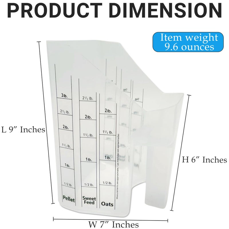 Tharos Distribution Clear Plastic Feed Scoop with Measurement Markings, Durable Sturdy Handle, Reusable Pellet Scoop for Horse Goat Sheep Cattle Stable Feeding, Large - Image 2