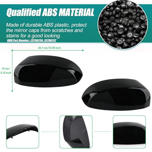 Qlhshop Pair Side Mirror Cover Upper Half Cap for 2007-2014 Chevy Tahoe Avalanche Silverado Suburban GMC Sierra Yukon Xl 1500 2500 3500 HD Cadillac Escalade Accessories Rear Exterior Parts, Smooth Black - Image 4