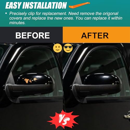 Qlhshop Pair Side Mirror Cover Upper Half Cap for 2007-2014 Chevy Tahoe Avalanche Silverado Suburban GMC Sierra Yukon Xl 1500 2500 3500 HD Cadillac Escalade Accessories Rear Exterior Parts, Smooth Black - Image 2