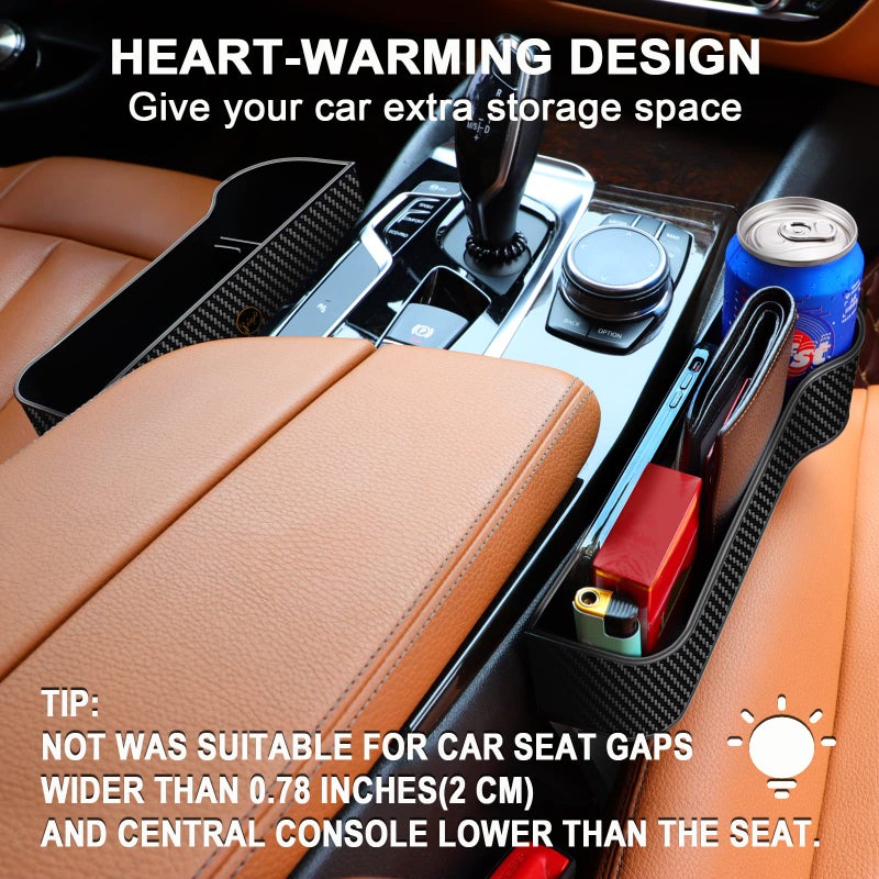 Jiaji Car Seat Gap Filler Organizer, 2 Pack Multifunctional Auto Console Side Storage Box with Cup Holders 2 Seat Hooks for Drink, Car Organizer Front Seat for Holding Phone, Sunglasses - Image 4