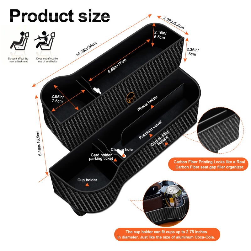 Jiaji Car Seat Gap Filler Organizer, 2 Pack Multifunctional Auto Console Side Storage Box with Cup Holders 2 Seat Hooks for Drink, Car Organizer Front Seat for Holding Phone, Sunglasses - Image 5