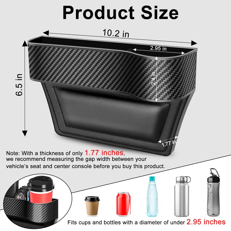 Jiaji Car Seat Gap Filler Organizer, 2 Pack Multifunctional Auto Console Side Storage Box with Cup Holders 2 Seat Hooks for Drink, Car Organizer Front Seat for Holding Phone, Sunglasses - Image 2