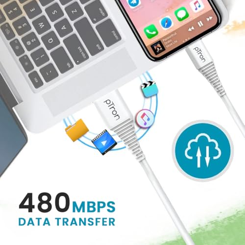 pTron USB-A to Micro USB 2.4A Fast Charging Cable compatible with Android Phones/Tablets, 480mbps Data Transfer Speed, Made in India, Solero M241 Tangle-free USB Cable (Round, 1M, White) - Image 3