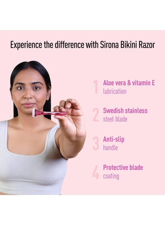 سيرونا شفرة تشذيب "سيرونا" (Sirona) للنساء - عبوة من 3 قطع | قابلة لإعادة الاستخدام للمناطق الحساسة | حلاقة آمنة ونظيفة وخالية من التهيج - Image 3