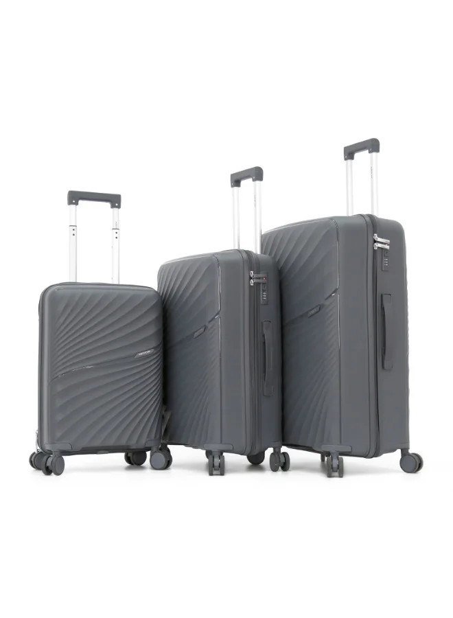 AMERICAN FLYER Unbreakable Hardshell PP Luggage Set with 8 Wheels Thick Shell Multi Layer PP 3 Piece Set,Grey (S-20",M-24",L-28")