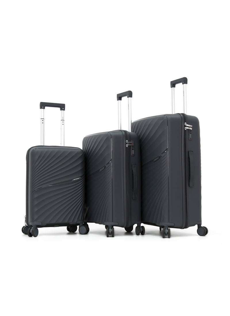 AMERICAN FLYER - Unbreakable Hardshell PP Luggage Set with 8 Wheels Thick Shell Multi Layer PP 3 Piece Set,Grey (S-20",M-24",L-28") - Image 1