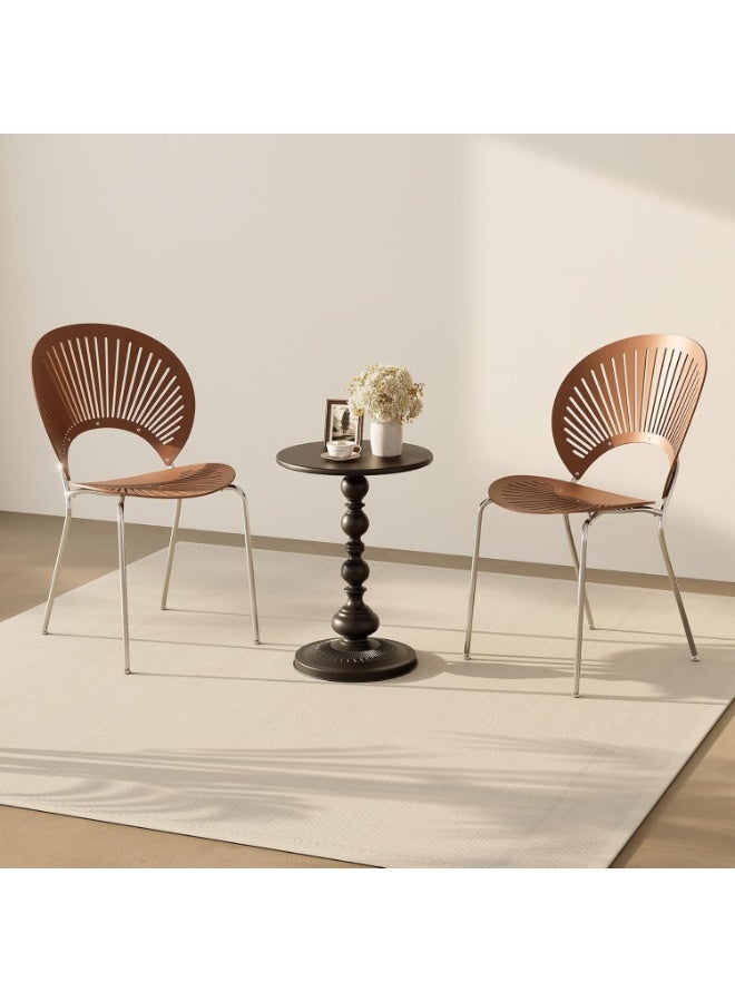 بيت إيزي طاولة جانبية معدنية مستديرة | طاولة قهوة، طاولة جانبية سوداء غير لامعة عتيقة للسرير أو الأريكة، طاولة صغيرة بقاعدة جانبية لغرفة المعيشة، غرفة النوم، الفناء والبار (أسود غير لامع 52 سم × 40 سم) - Image 2