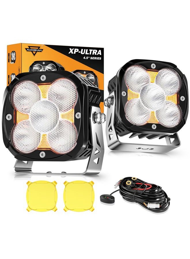 Auxbeam 4.5 inch 128W Led Pods, XP-Ultra Series 15200LM Flood Beam Offroad Pod Lights with DRL & Amber Covers, Cube LED Ditch Lights Amber Fog Light Bar for Jeep UTV ATV Off Road - Image 1