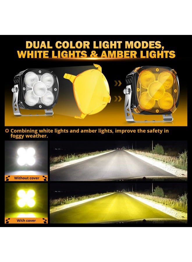 Auxbeam 4.5 inch 128W Led Pods, XP-Ultra Series 15200LM Flood Beam Offroad Pod Lights with DRL & Amber Covers, Cube LED Ditch Lights Amber Fog Light Bar for Jeep UTV ATV Off Road - Image 4